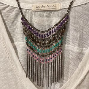 Free People Gorgeous Beaded Chain Statement Necklace